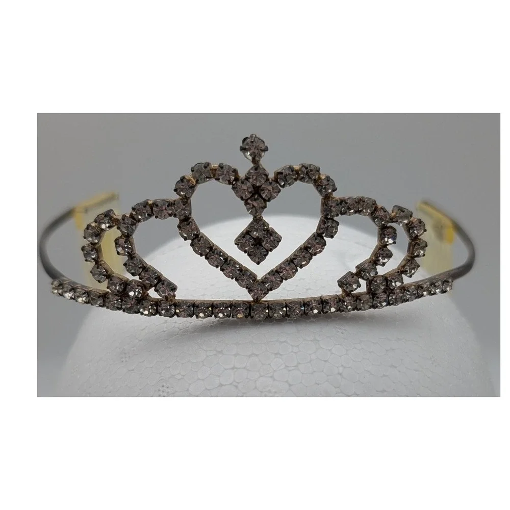 Silver Tone Rhinestone Heart Tiara Headband Wedding Prom Pageant Crown Headpiece